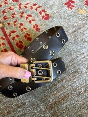 Y2k punk rock core leather belt with silver hole accents